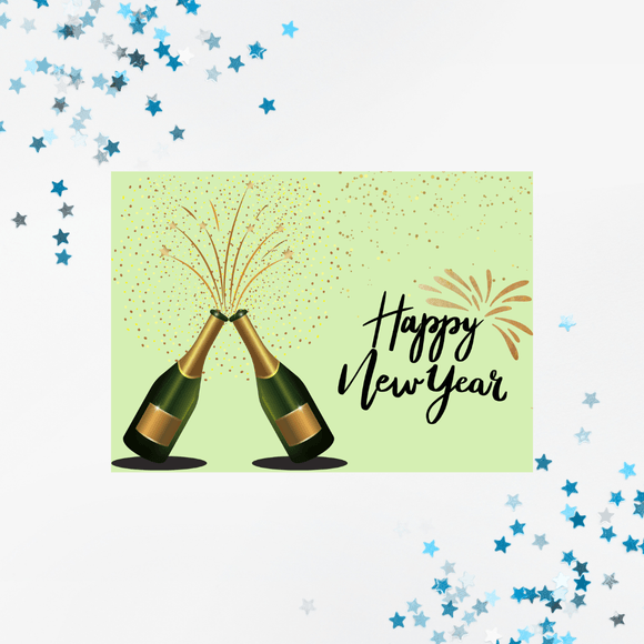 Champagne New Year Card- Landscape. Printable- instant download, 7x5 In.