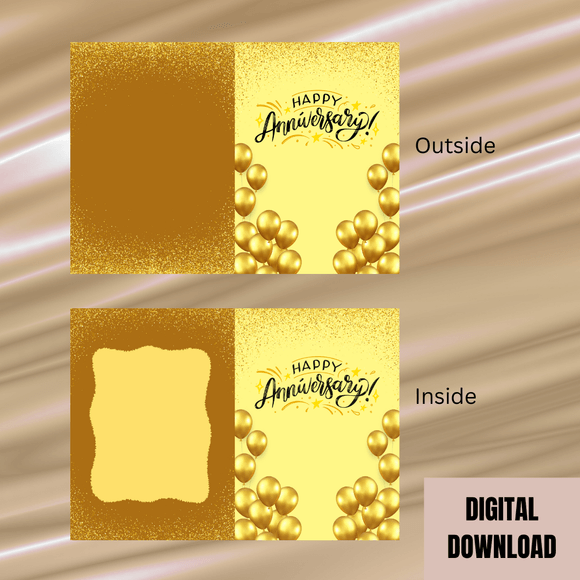 Beautiful Golden Anniversary Folded Card- Portrait. Printable- instant download, 21x14.8 cm.