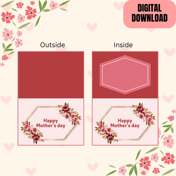 Cute Folded Happy Mother&#x27;s Day Card- Landscape. Printable- instant download, 14.8 x 21 cm.