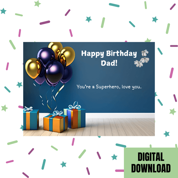 Beautiful Dad Birthday Card- Landscape. Printable- instant download, 7x5 In