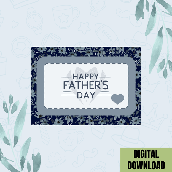 Cute Blue Floral Father&#x27;s Day Card- Landscape. Printable- instant download, 7x5 In.