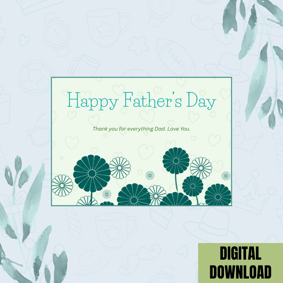Cute Blue Happy Father&#x27;s Day Card- Landscape. Printable- instant download, 7x5 In.