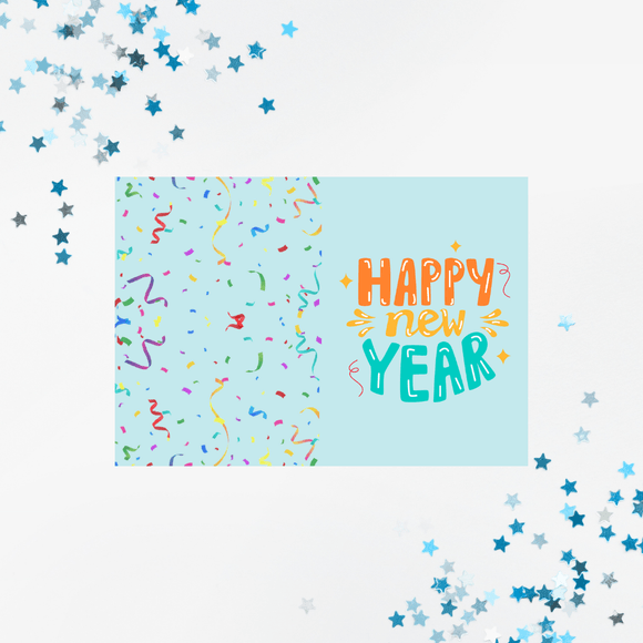 Folded Happy New Year Card- Portrait. Printable- instant download, 10x7 In.