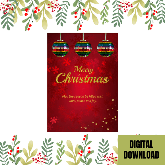 Cute Ornament Christmas Card- Portrait. Printable- instant download, 5x7 In