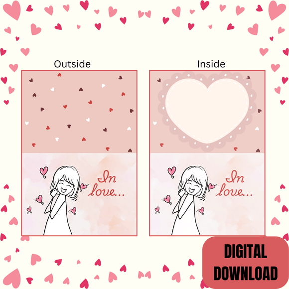 In Love Folded Couple Card- Landscape. Printable- instant download, 7x10 In.