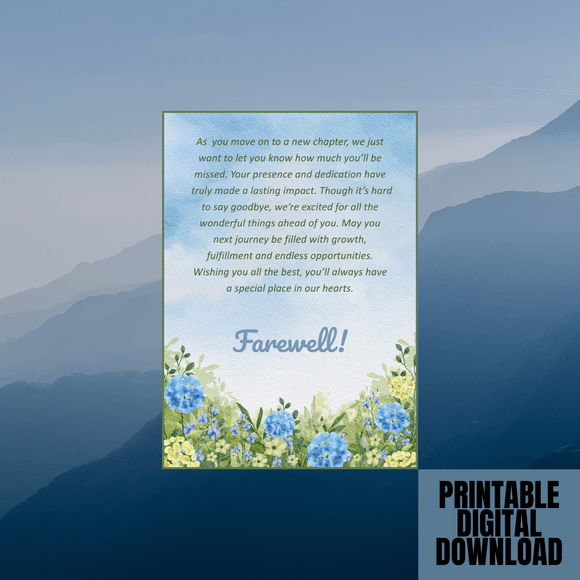 Cute Inspirational Farewell Card- Portrait. Printable- instant download, 5x7 In.