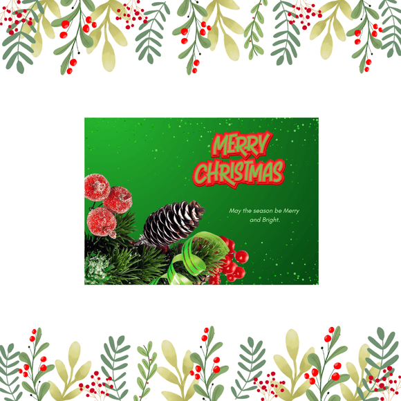 Holly Christmas Card- Landscape. Printable- instant download, 7x5 In.