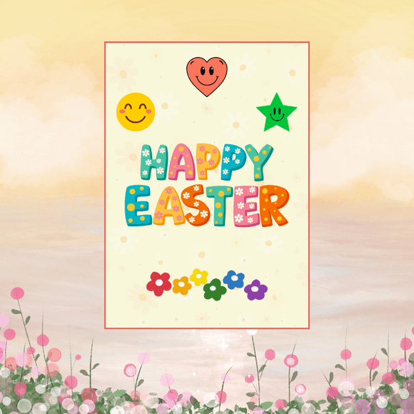 Cute Kids Easter Card- Portrait. Printable- instant download, 5x7 In.