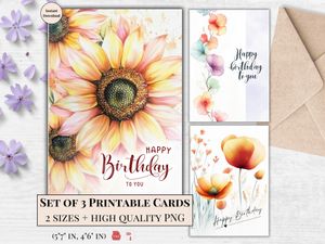 Printable Birthday Cards - Set of 3 Designs