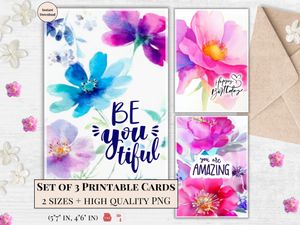 Printable Birthday Cards - Set of 3 Designs