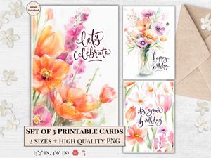 Printable Birthday Cards - Set of 3 Designs