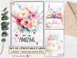 Printable Birthday Cards - Set of 3 Designs