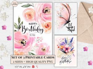 Printable Birthday Cards - Set of 3 Designs