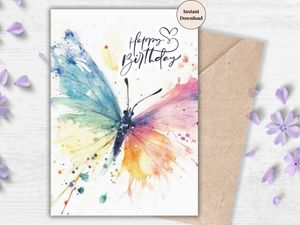 Printable Birthday Card - Watercolor Butterfly