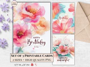 Printable Birthday Cards - Set of 3 Designs