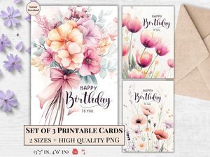 Printable Birthday Cards - Set of 3 Designs