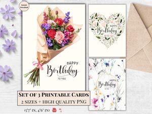 Printable Birthday Cards - Set of 3 Designs