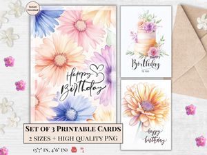 Printable Birthday Cards - Set of 3 Designs