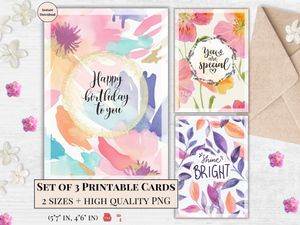 Printable Birthday Cards - Set of 3 Designs