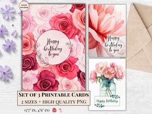Printable Birthday Cards - Set of 3 Designs