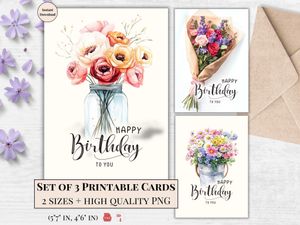 Printable Birthday Cards - Set of 3 Designs