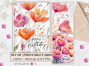 Printable Birthday Cards - Set of 3 Designs