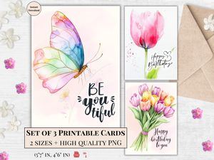 Printable Birthday Cards - Set of 3 Designs