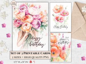 Printable Birthday Cards - Set of 3 Designs