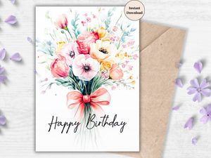 Printable Birthday Card - Flower Bouquet