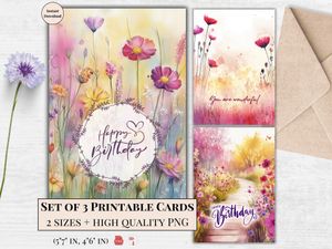 Printable Birthday Cards - Set of 3 Designs