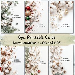 Natural Greenery Christmas  Bundle of 6pcs | Minimalistic Christmas E-card PNG