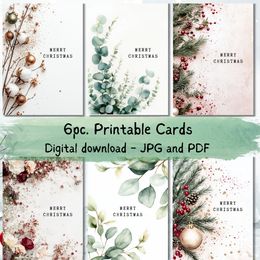 Natural Greenery Christmas  Bundle of 6pcs | Minimalistic Christmas E-card PNG
