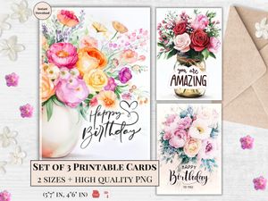 Printable Birthday Cards - Set of 3 Designs