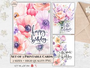 Printable Birthday Cards - Set of 3 Designs