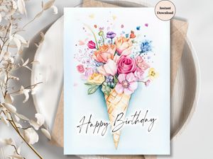 Printable Birthday Card - Flower Design