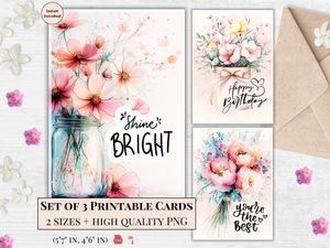 Printable Birthday Cards - Set of 3 Designs