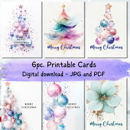 Pastel Watercolor Christmas  Bundle of 6pcs | Christmas Tree E-card PNG