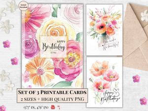 Printable Birthday Cards - Set of 3 Designs