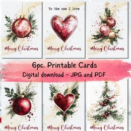 Red Watercolor Christmas  Bundle of 6pcs | Love Christmas E-card PNG