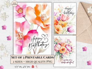 Printable Birthday Cards - Set of 3 Designs