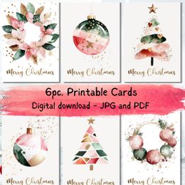 Modern Watercolor Christmas  Bundle of 6pcs | Christmas E-card PNG