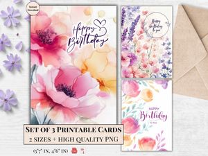 Printable Birthday Cards - Set of 3 Designs