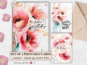 Printable Birthday Cards - Set of 3 Designs