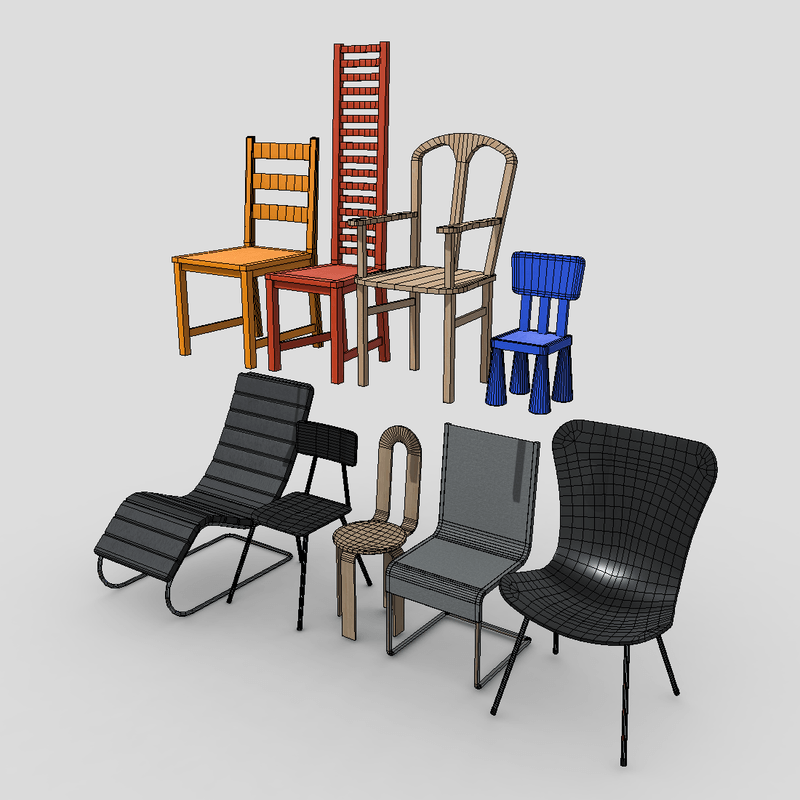 Chair Pack - low poly PBR 3d model