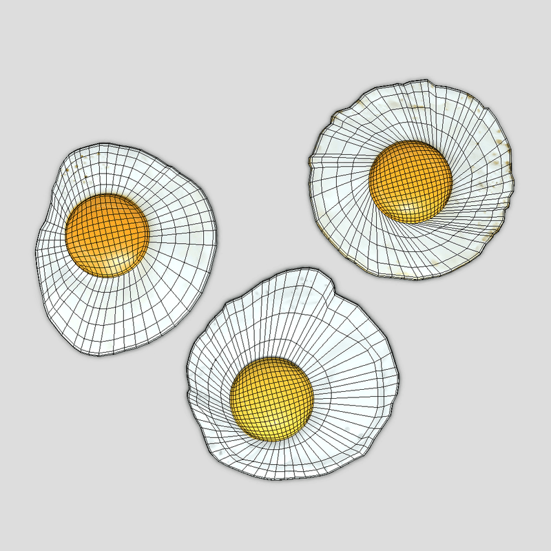 Fried Egg Pack - low poly PBR 3d model