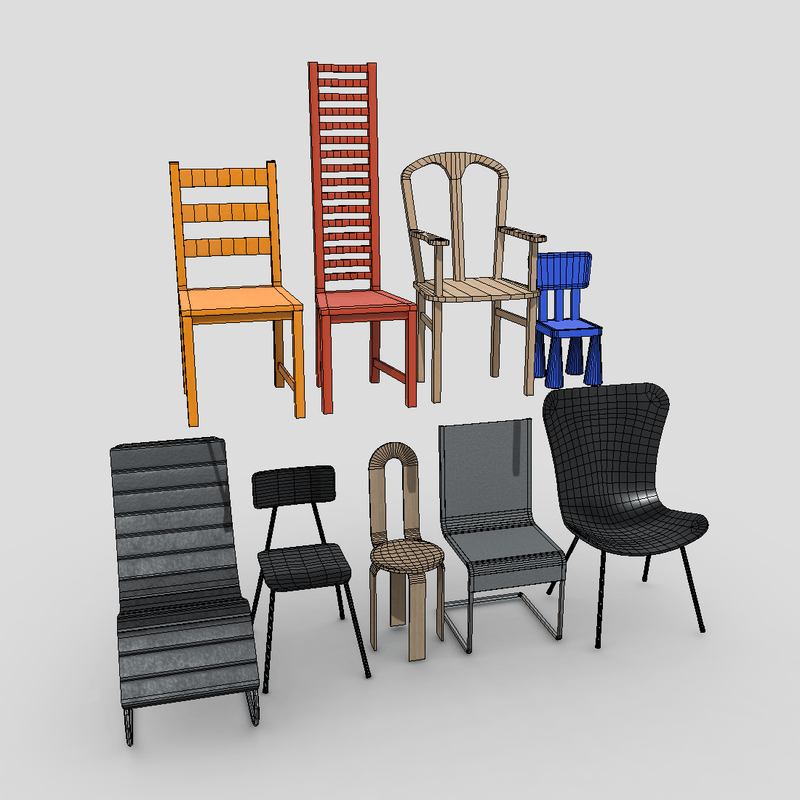 Chair Pack - low poly PBR 3d model