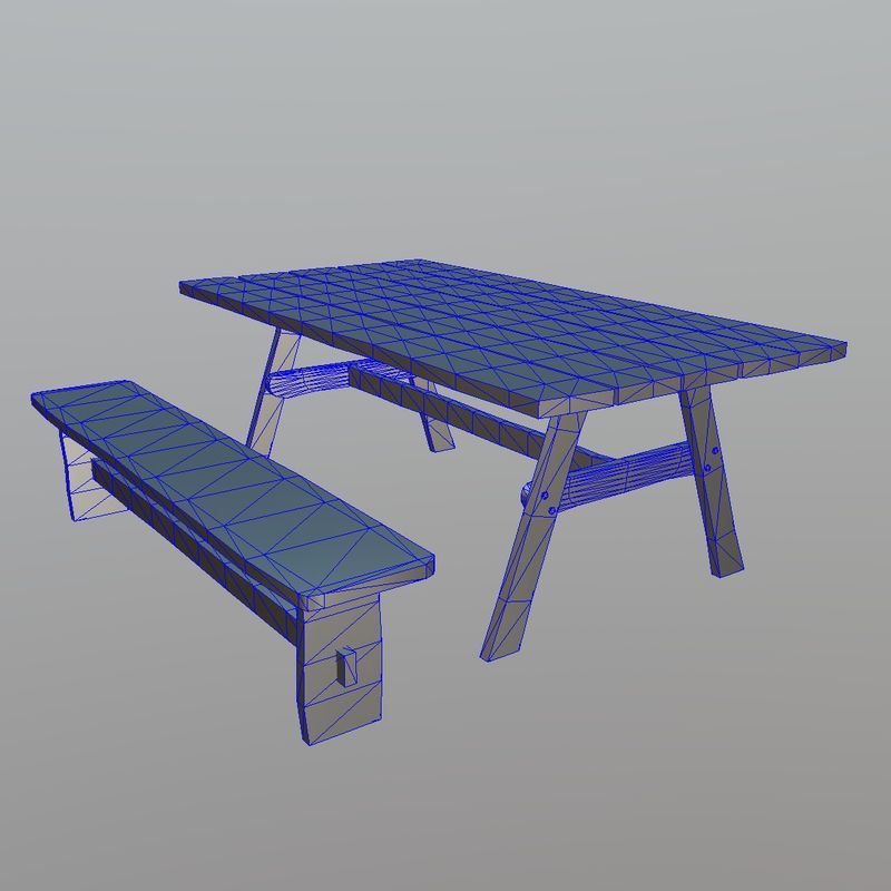 Bench and Table - low poly PBR 3d model