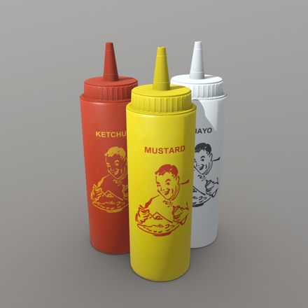 Ketchup, Mustard and Mayo - low poly PBR 3d model