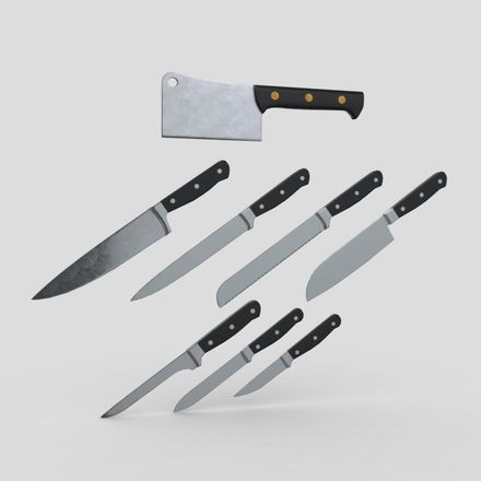 Kitchen Knife Pack - low poly PBR 3d model