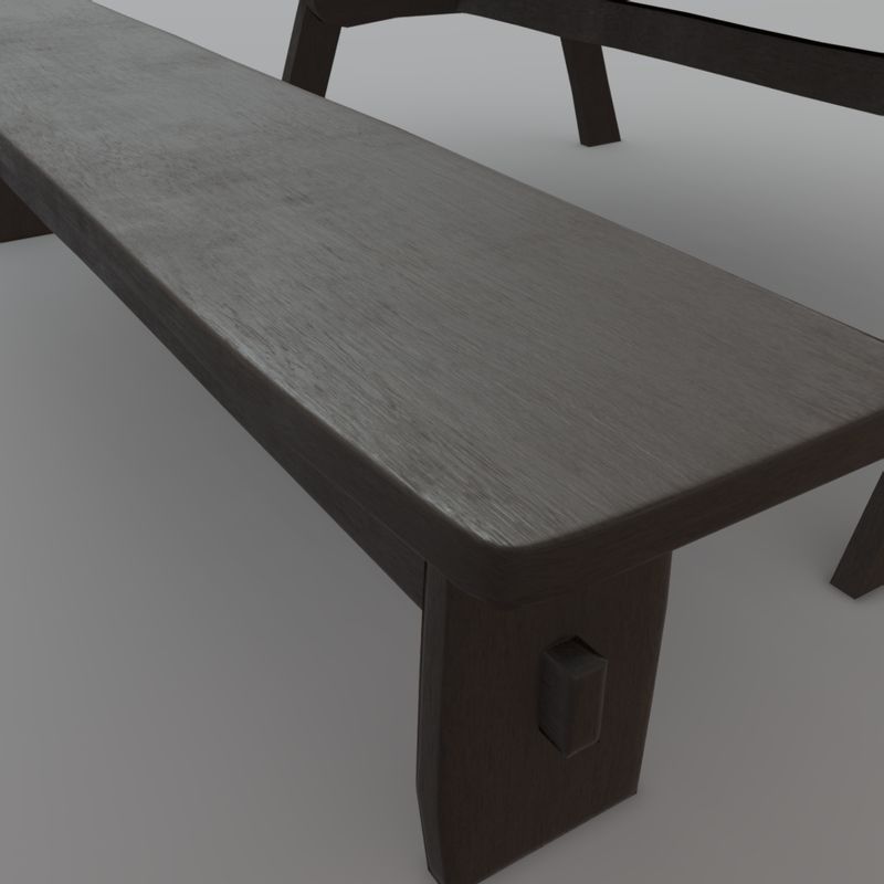 Bench and Table - low poly PBR 3d model